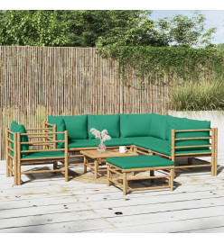 Salon de jardin 8 pcs avec coussins vert bambou