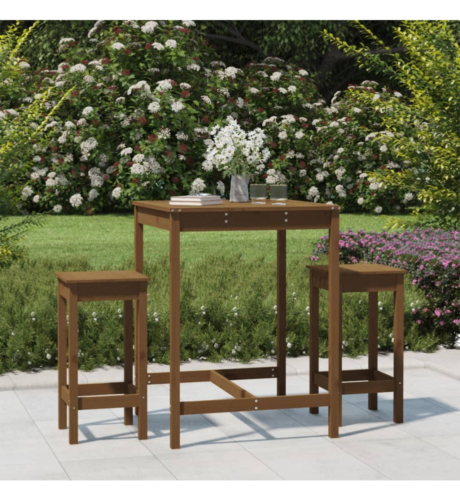 Ensemble de bar de jardin 3 pcs marron miel bois pin massif