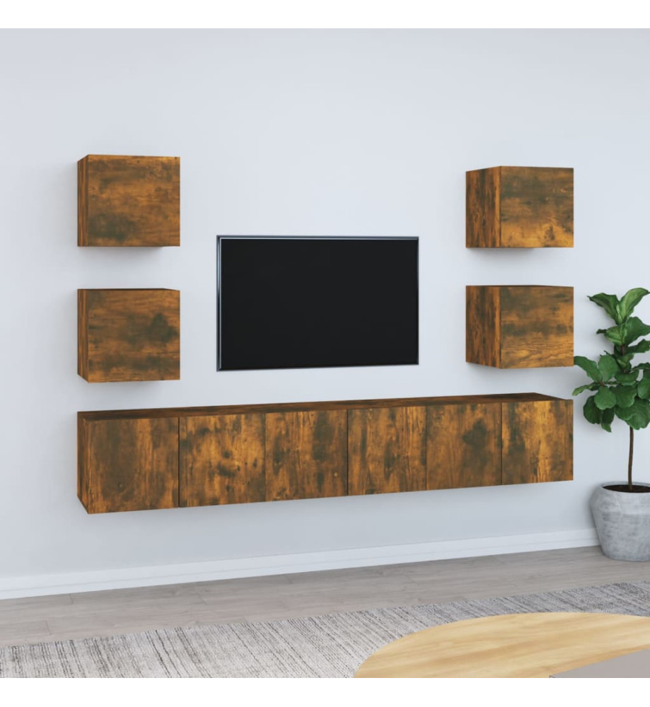 Ensemble de meubles TV 7 pcs Chêne fumé Bois d'ingénierie