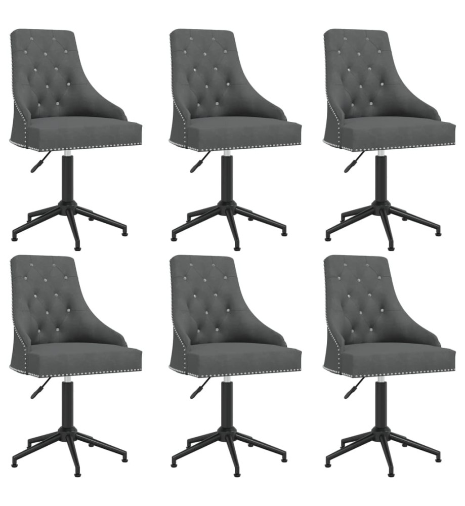 Chaises pivotantes à manger lot de 6 Gris foncé Velours