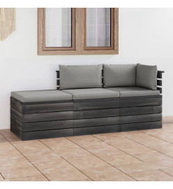 Salon palette de jardin 3 pcs avec coussins Bois de pin massif