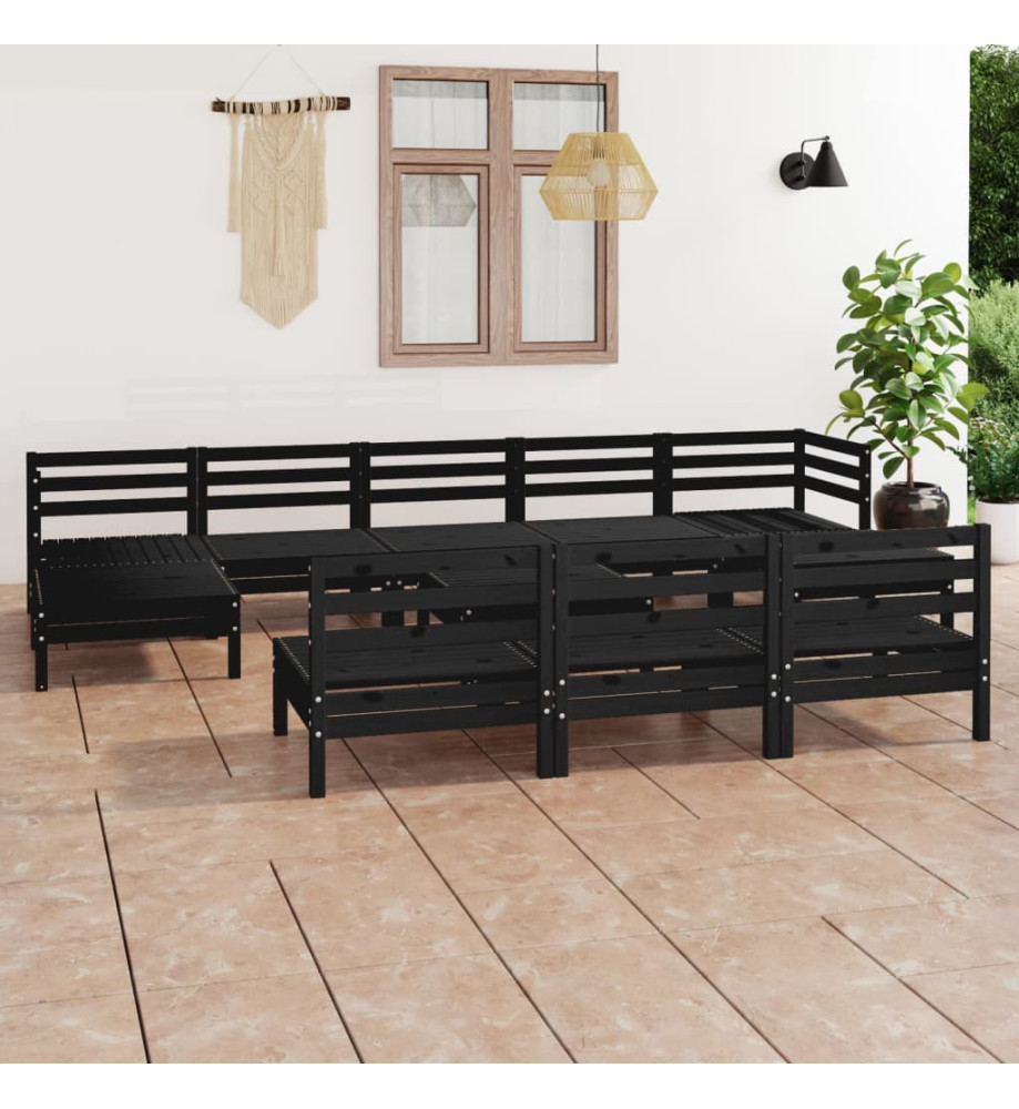 Salon de jardin 11 pcs Noir Bois de pin massif