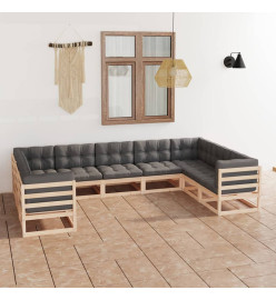 Salon de jardin 9 pcs avec coussins Bois de pin massif