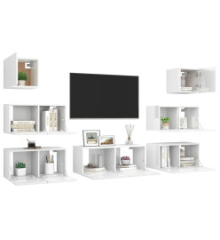 Ensemble de meuble TV 7 pcs Blanc brillant Aggloméré