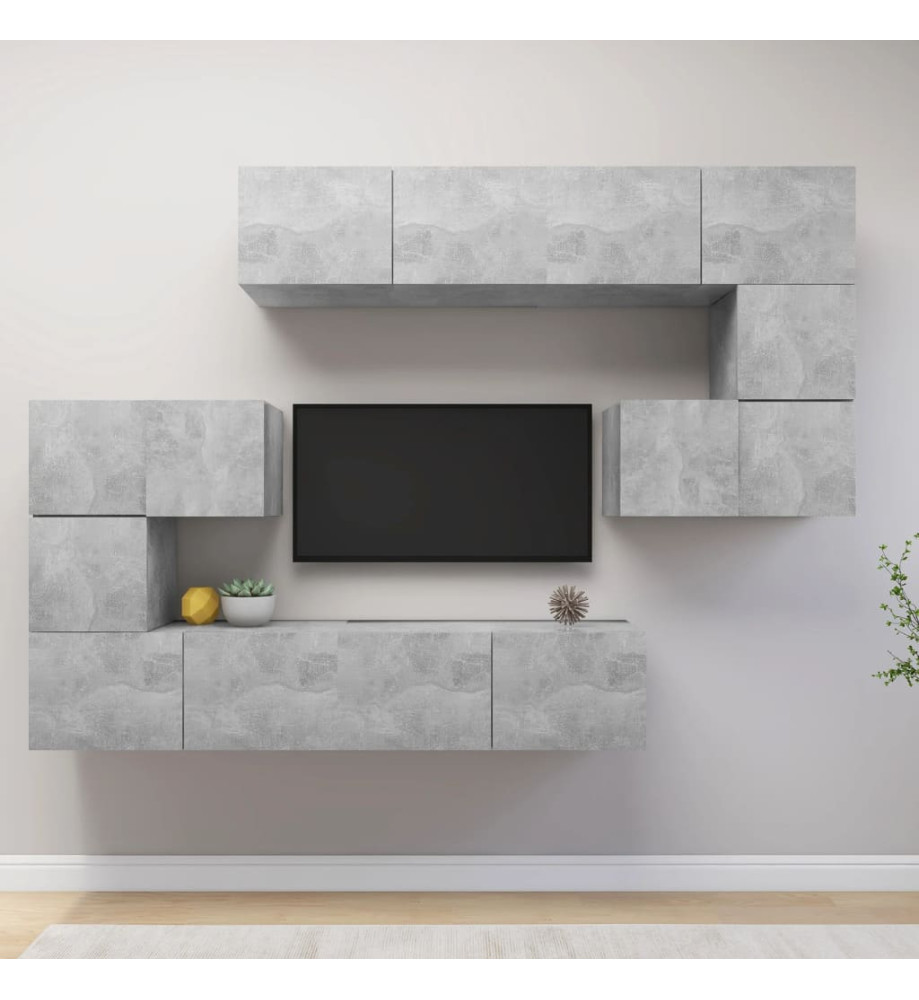 Ensemble de meuble TV 8 pcs Gris béton Aggloméré