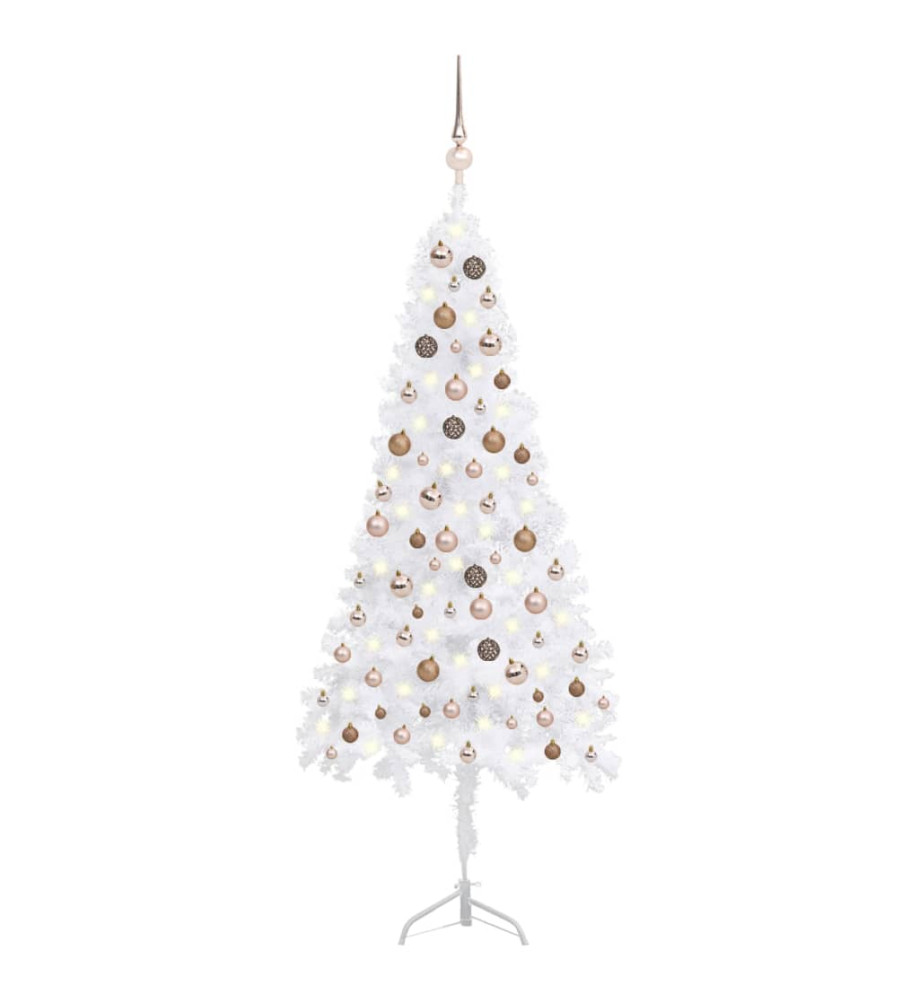 Arbre de Noël artificiel d'angle LED et boules Blanc 180 cm PVC