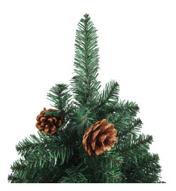 Sapin de Noël mince et LED et boules Vert 210 cm