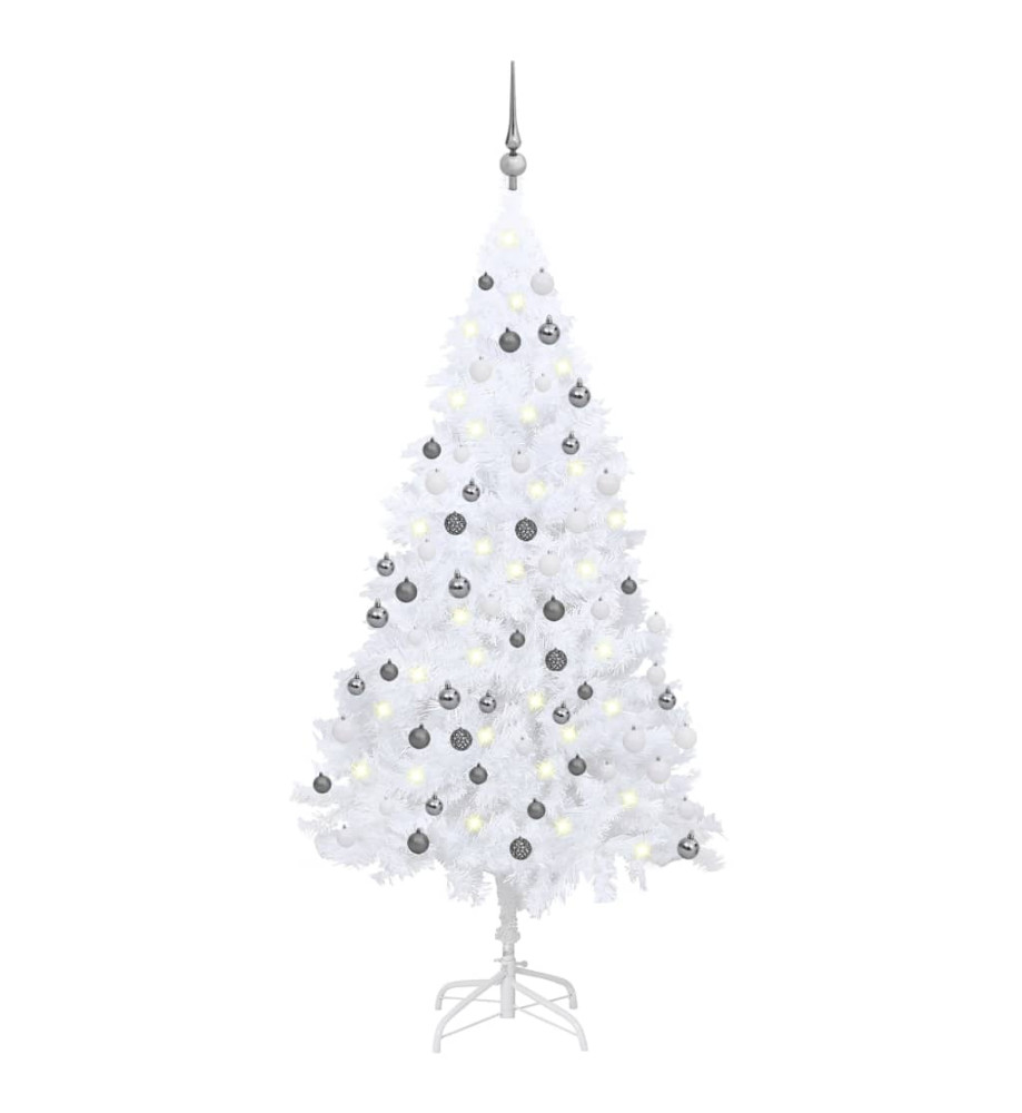 Arbre de Noël artificiel avec LED et boules Blanc 120 cm PVC