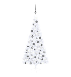 Demi-arbre de Noël artificiel avec LED et boules Blanc 180 cm