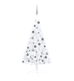 Demi-arbre de Noël artificiel avec LED et boules Blanc 120 cm