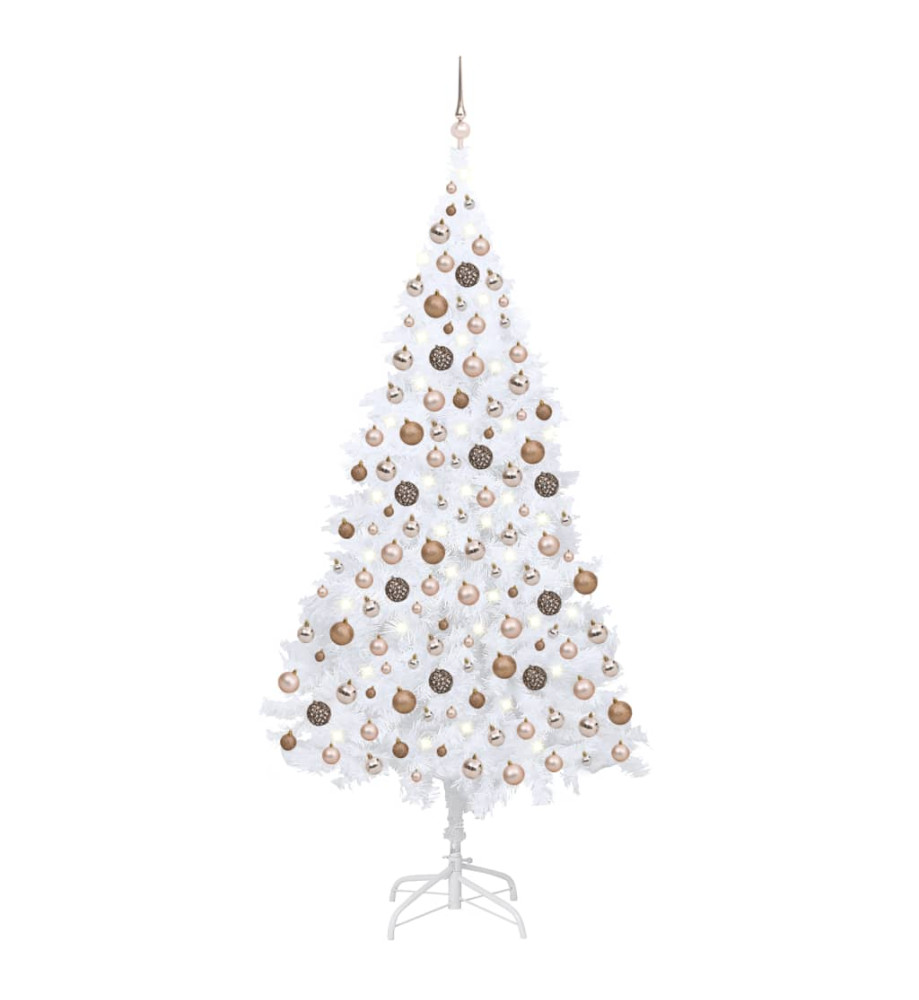 Arbre de Noël artificiel avec LED et boules Blanc 210 cm PVC