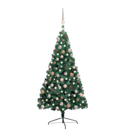 Demi-arbre de Noël artificiel avec LED et boules Vert 240 cm