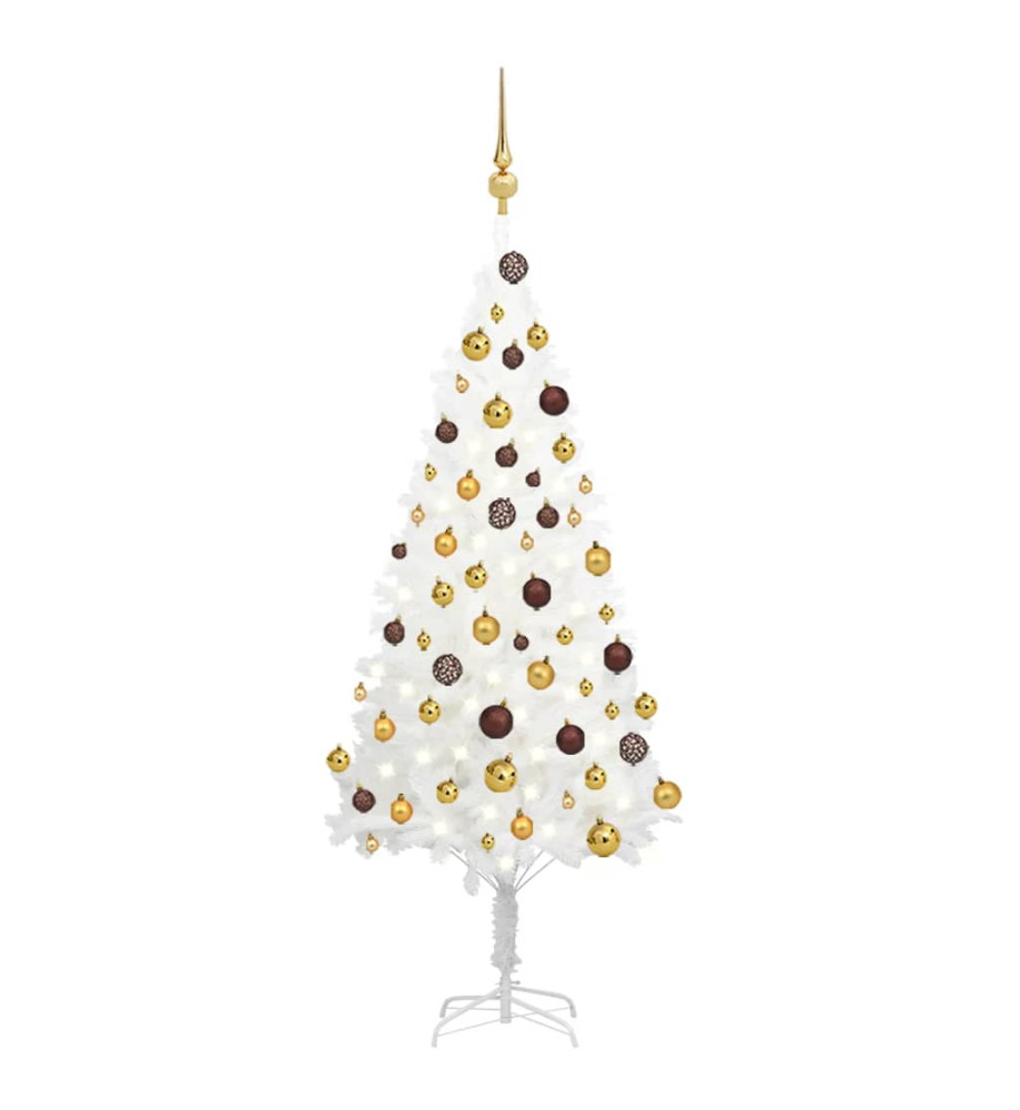 Arbre de Noël artificiel avec LED et boules Blanc 120 cm