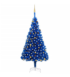 Arbre de Noël artificiel avec LED et boules Bleu 210 cm PVC