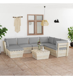 Salon de jardin palette 8 pcs avec coussins Épicéa imprégné