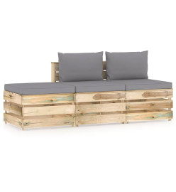 Salon de jardin 3 pcs avec coussins Bois imprégné de vert