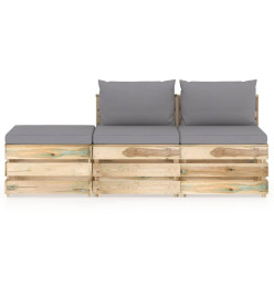 Salon de jardin 3 pcs avec coussins Bois imprégné de vert
