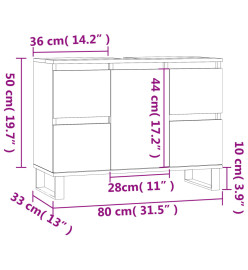 Armoire salle de bain sonoma gris 80x33x60 cm bois d'ingénierie