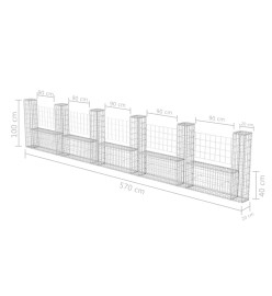 Panier de gabion en forme de U Acier galvanisé 570x20x100 cm