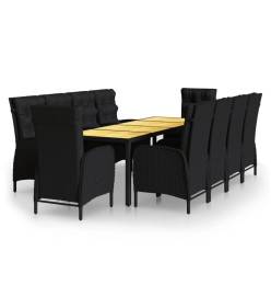Mobilier à dîner de jardin 11 pcs Résine tressée Noir