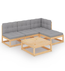 Salon de jardin 5 pcs avec coussins Bois de pin massif