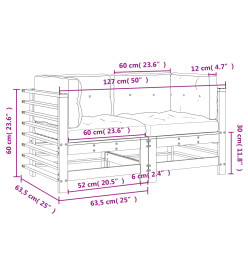 Canapés d'angle avec coussins 2 pcs blanc bois de pin massif
