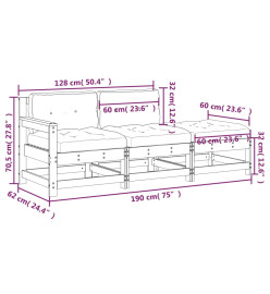 Salon de jardin 3 pcs avec coussins marron miel bois massif