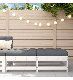 Repose-pieds de jardin coussins 2 pcs blanc bois de pin massif