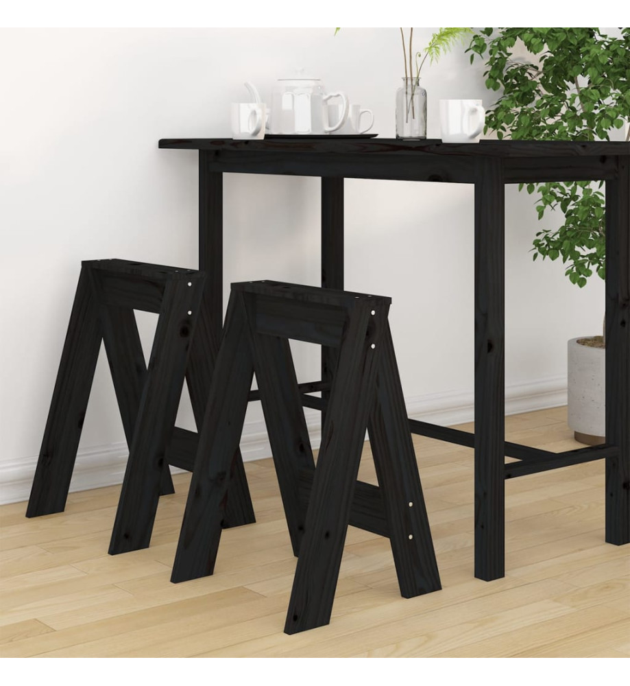 Tabourets lot de 2 noir 40x40x60 cm bois massif de pin