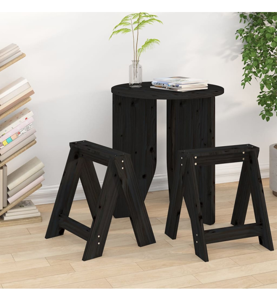 Tabourets lot de 2 noir 40x40x45 cm bois massif de pin