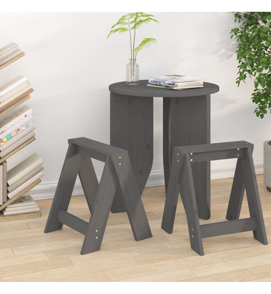 Tabourets lot de 2 gris 40x40x45 cm bois massif de pin