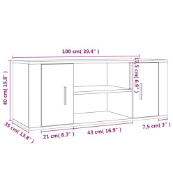 Meuble TV Gris béton 100x35x40 cm Bois d'ingénierie