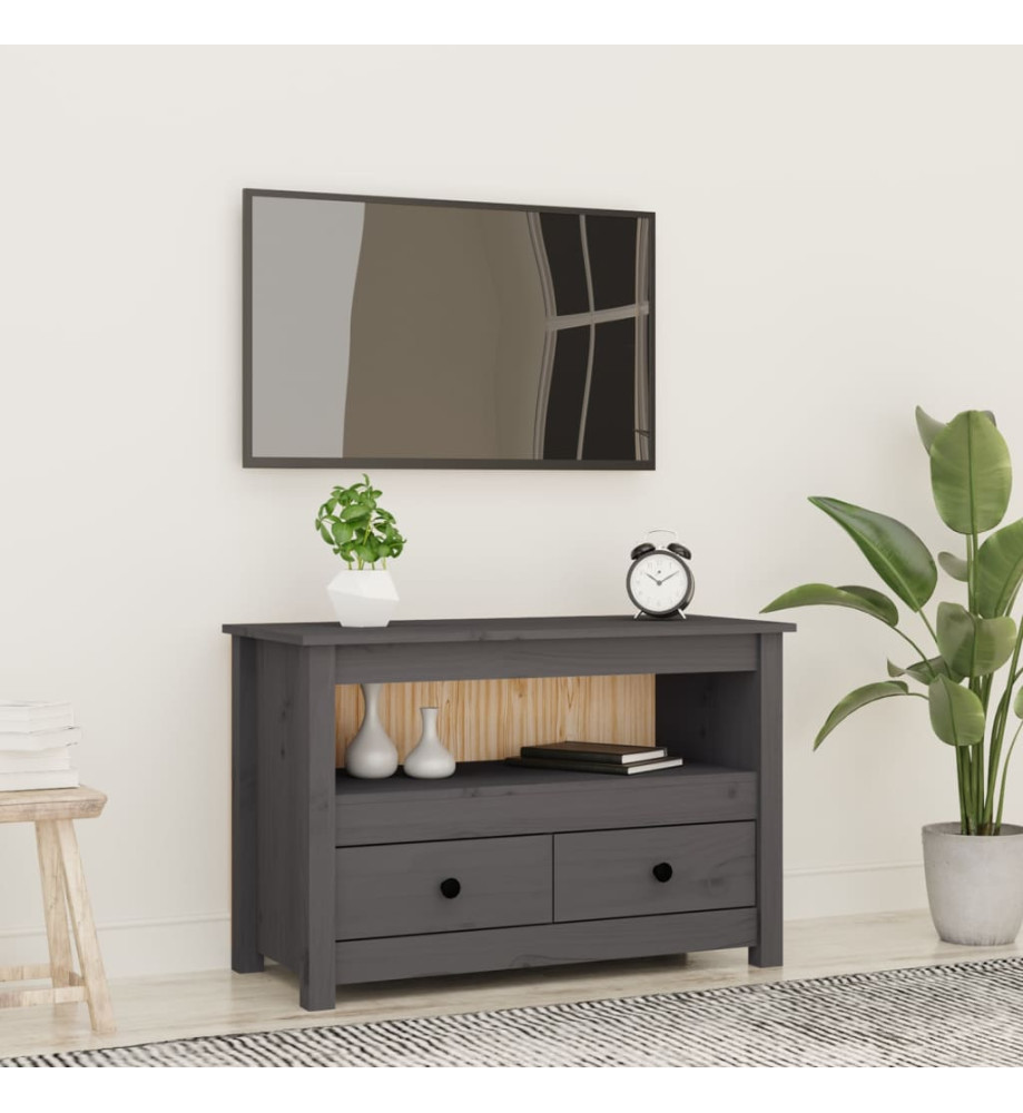 Meuble TV Gris 79x35x52 cm Bois de pin massif