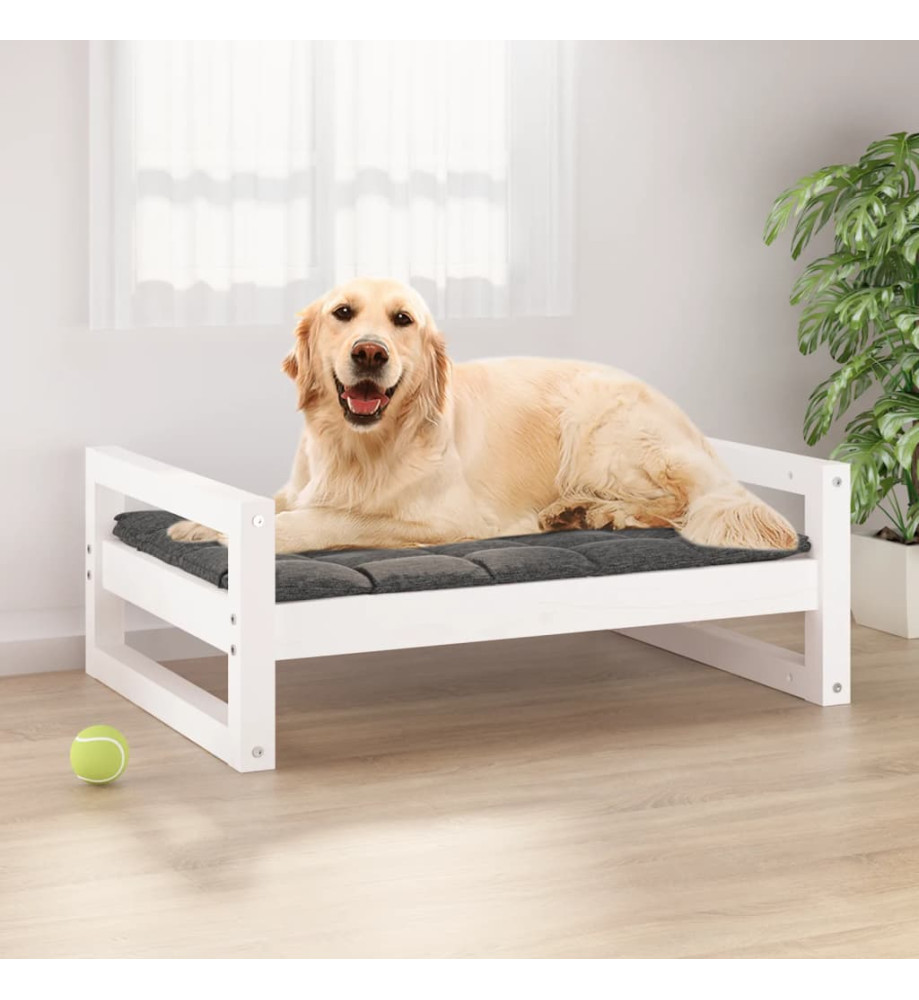 Lit pour chien Blanc 75,5x55,5x28 cm Bois de pin solide