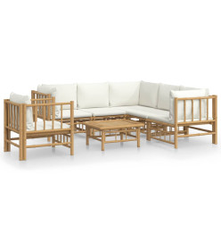 Salon de jardin 7 pcs avec coussins blanc crème bambou