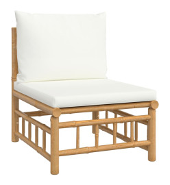Salon de jardin 7 pcs avec coussins blanc crème bambou