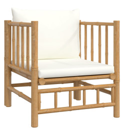 Salon de jardin 7 pcs avec coussins blanc crème bambou
