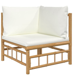 Canapés d'angle de jardin avec coussins blanc crème 2pcs bambou
