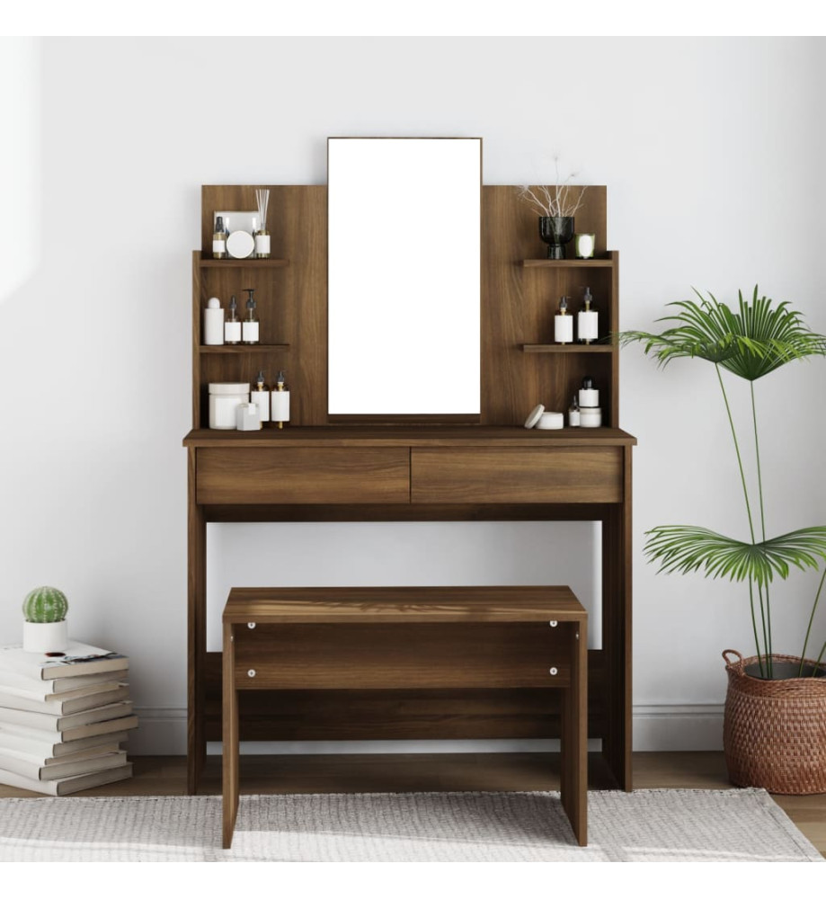 Coiffeuse avec miroir Chêne marron 96x40x142 cm Coiffeuse avec miroir Chêne marron 96x40x142 cm
