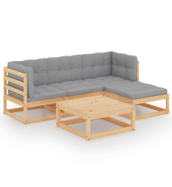 Salon de jardin 5 pcs avec coussins Bois de pin massif