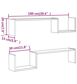 Étagères murales 2 pcs Chêne fumé 100x15x20cm Bois d’ingénierie