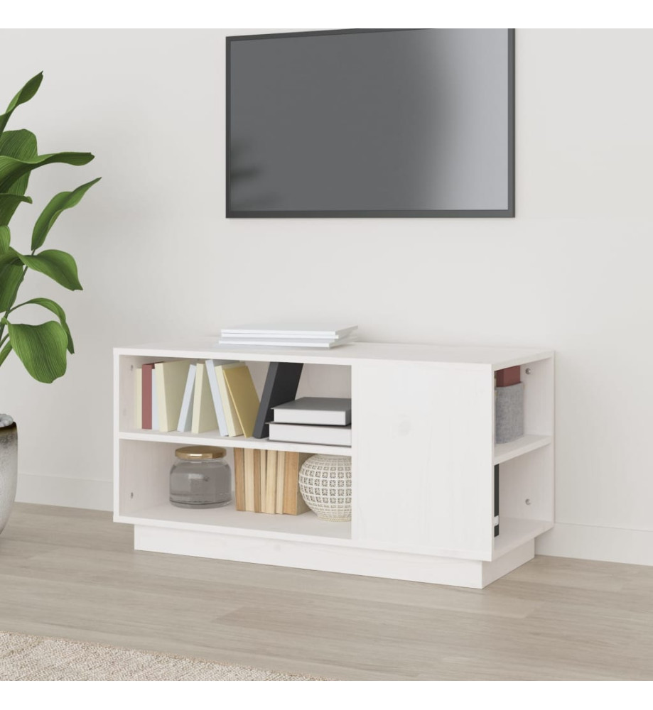 Meuble TV Blanc 80x35x40,5 cm Bois de pin massif