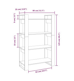 Bibliothèque/Séparateur de pièce Gris 80x35x125 cm Pin solide