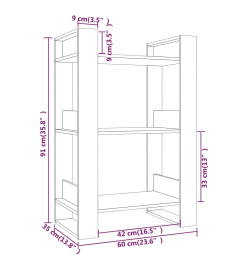 Bibliothèque/Séparateur de pièce Gris 60x35x91 cm Pin solide