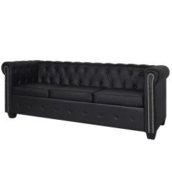 Canapé Chesterfield à 3 places cuir synthétique noir