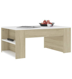 Table basse Blanc et chêne sonoma 100x60x42 cm Aggloméré