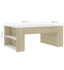 Table basse Blanc et chêne sonoma 100x60x42 cm Aggloméré