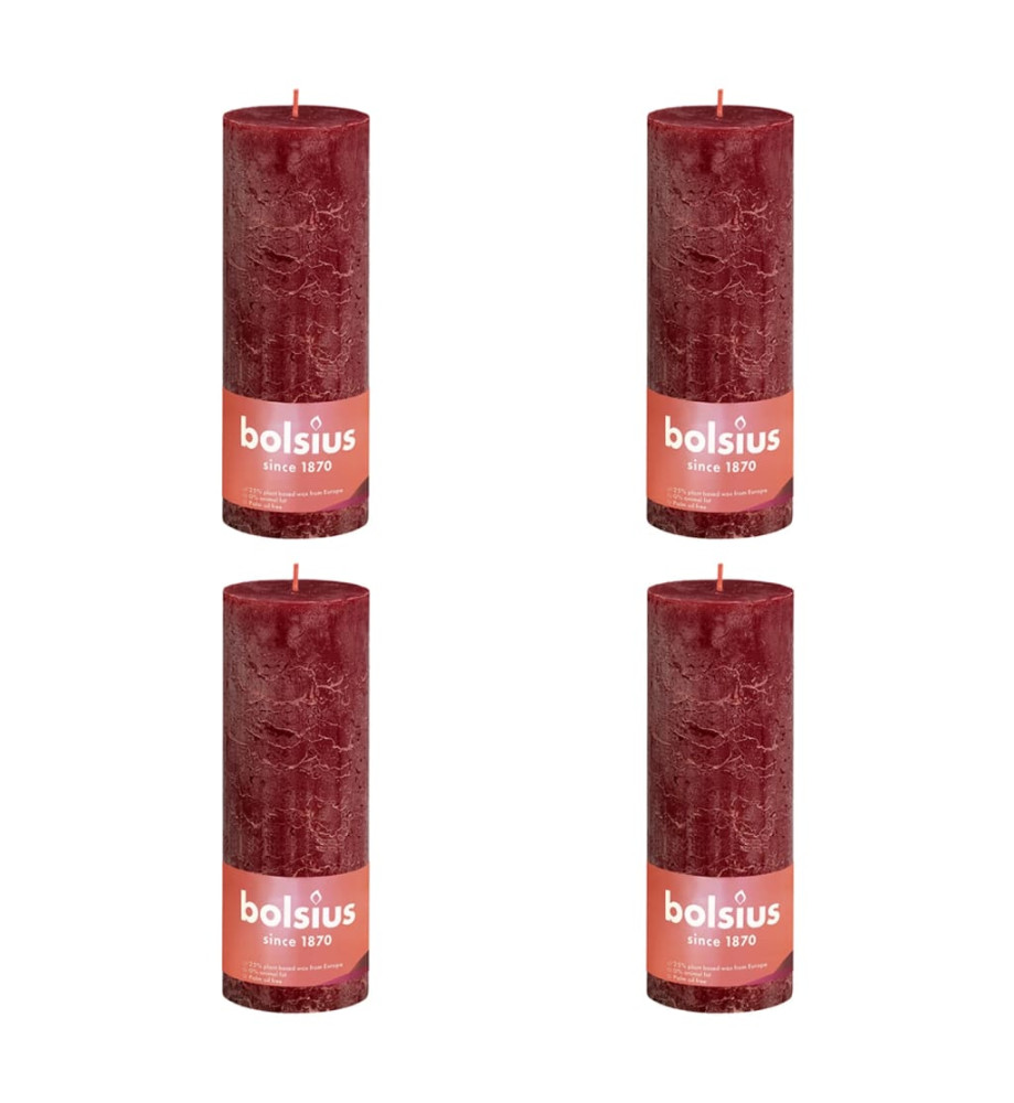 Bolsius Bougies pilier rustiques Shine 4 pcs 190x68 mm Rouge velours