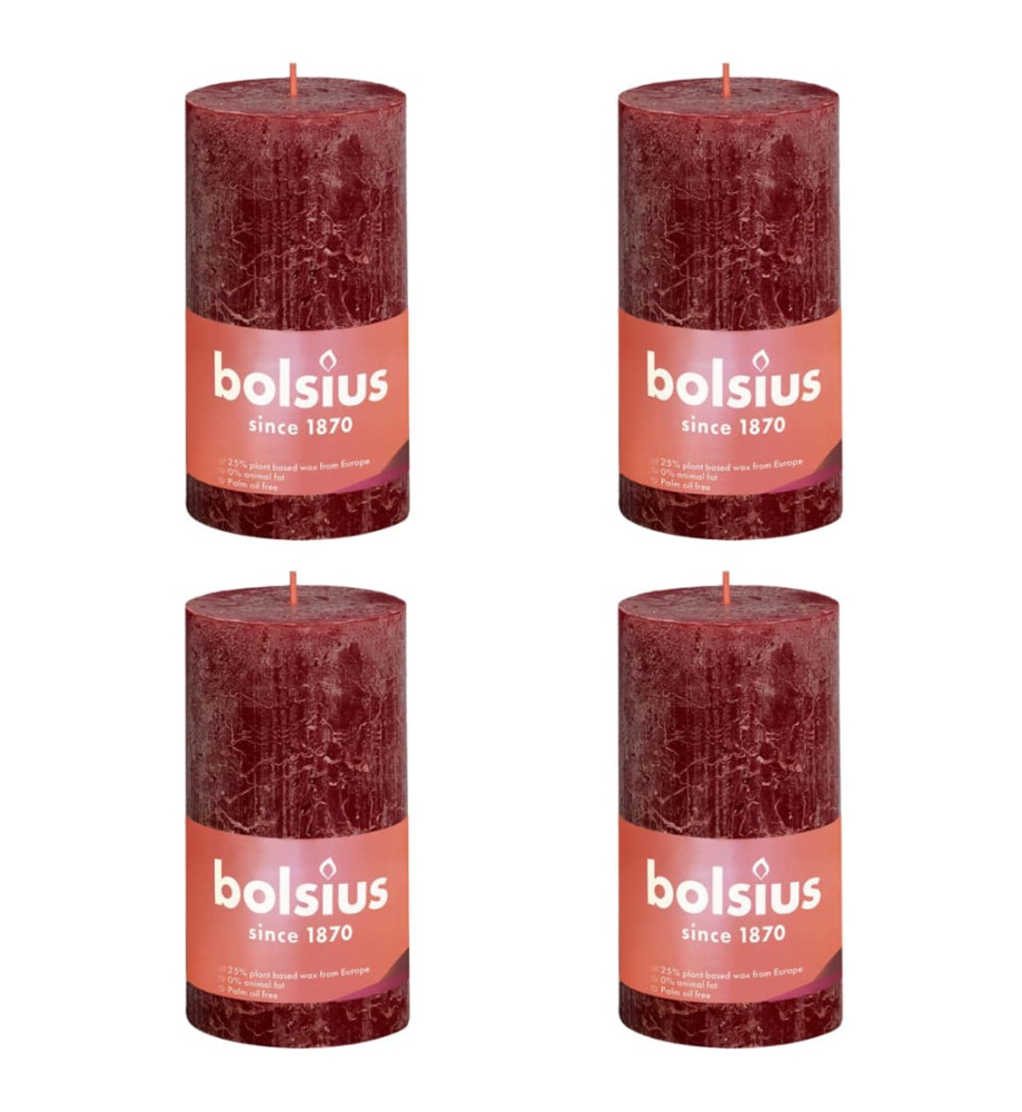 Bolsius Bougies pilier rustiques Shine 4 pcs 130x68 mm Rouge velours