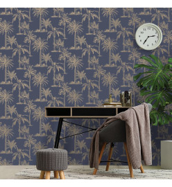 DUTCH WALLCOVERINGS Papier peint Arbres tropicaux Bleu et argenté